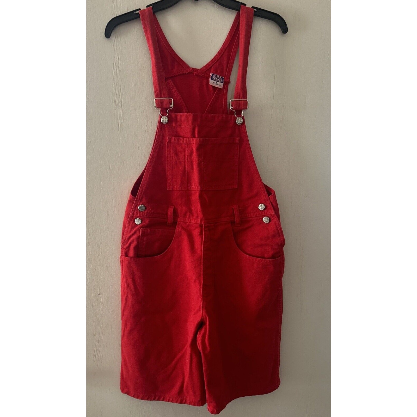 Vintage Y2k Watch La Jeanswear Usa Denim Cotton Red Short Overalls Size Medium M